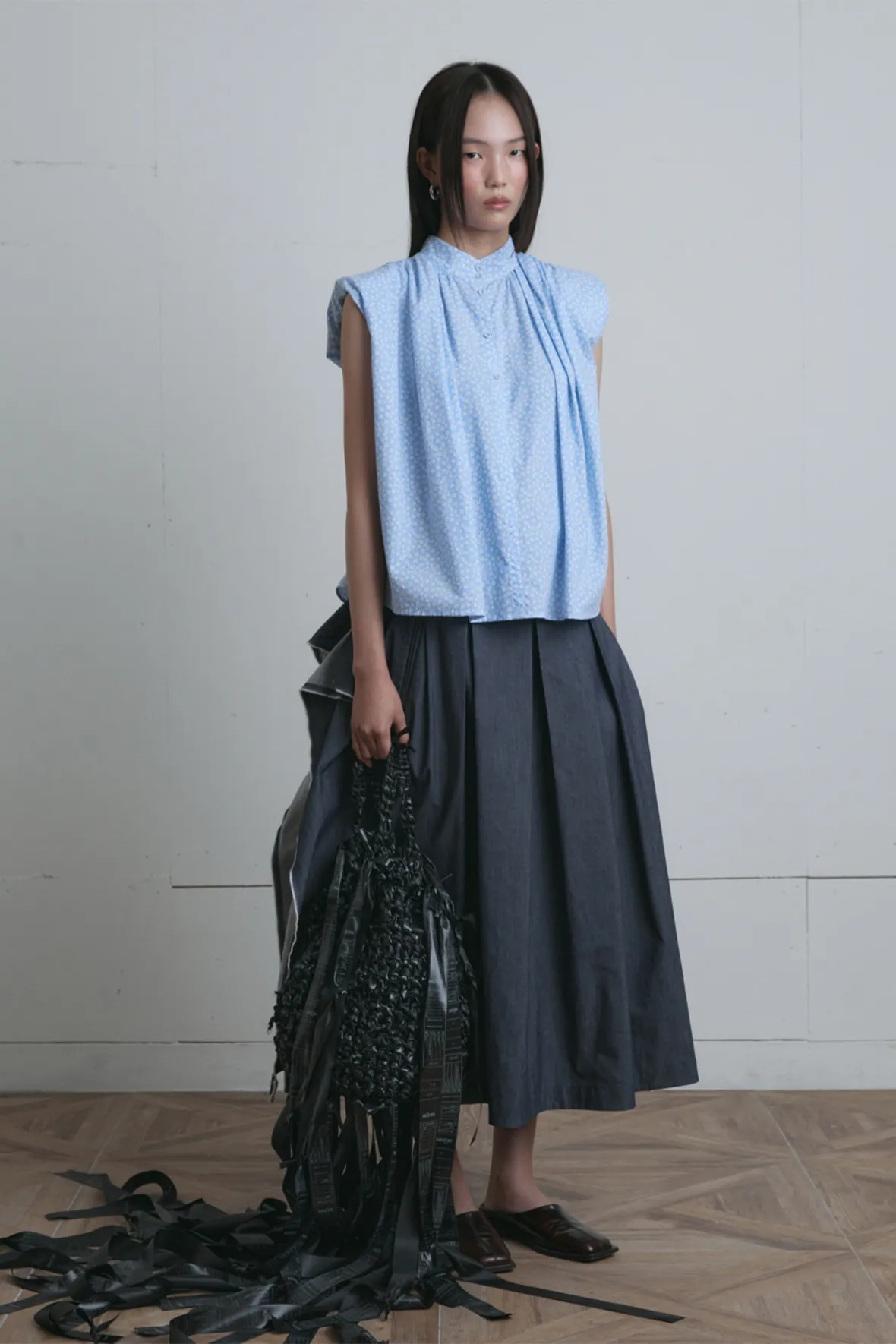 NYLON DENIM ZERO WASTE TWO PANEL PAPER BAG SKIRT